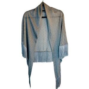 Vintage Vera Silver Metallic Fringe Shawl – Y2K Glam Party Wrap
